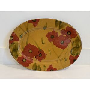 Fleur Rouge Oval Serving Platter Nancy Vachon Ambiance Floral Poppy Yellow
